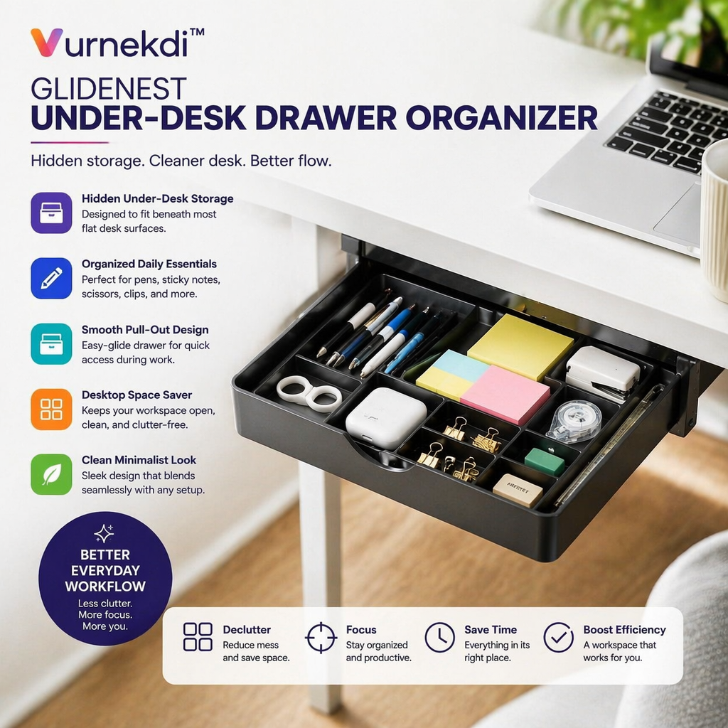 Vurnekdi™ GlideNest Under-Desk Drawer Organizer